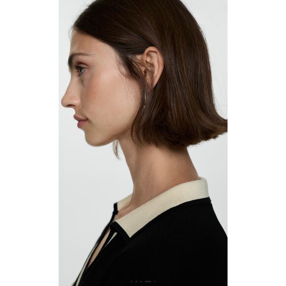 MANGO MNG Knitted Long Sleeve Maxi Sweater Dress Contrasting Shirt Collar Sz 6 - Picture 7 of 13